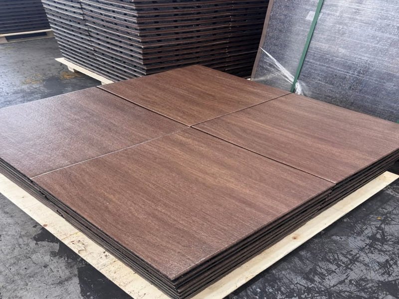 A cross-section view showing the different thicknesses of rubber gym flooring